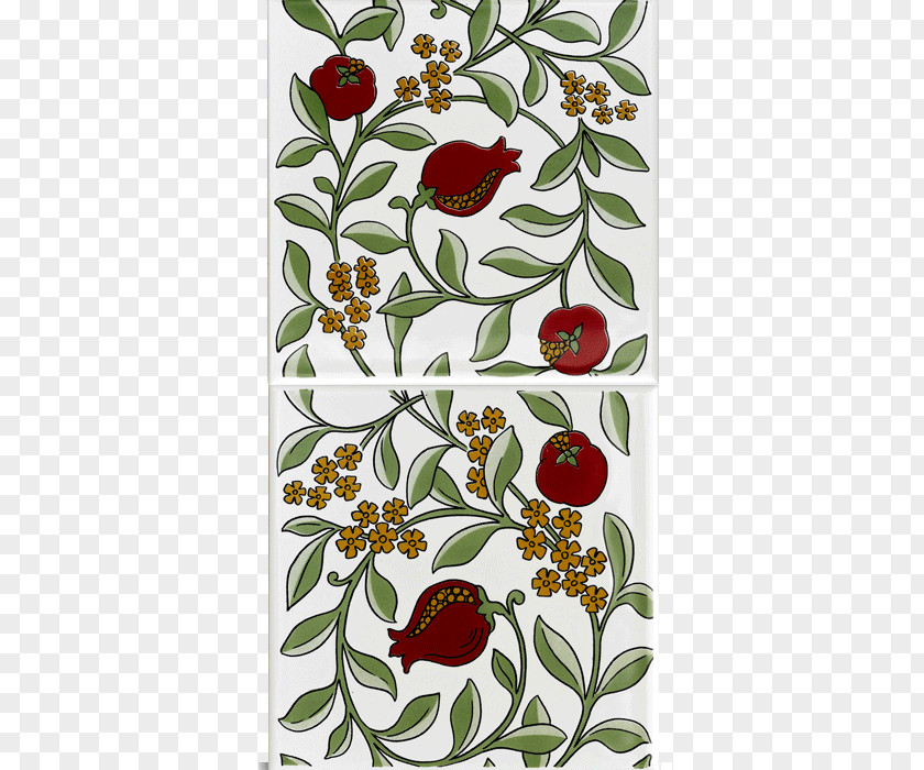 Hand Painted London British Ceramic Tile Pomegranate Art Floral Design PNG