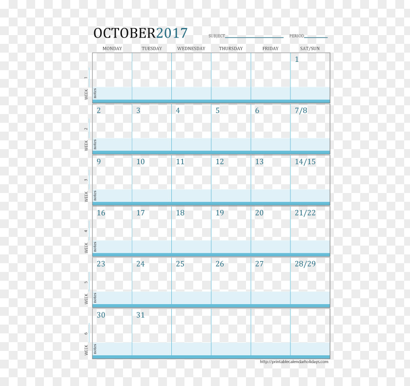 October 0 Calendar 1 Week Template PNG