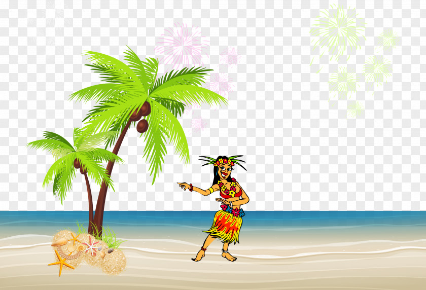 Vector Beach Scenery Areca Palm Arecaceae Silhouette PNG