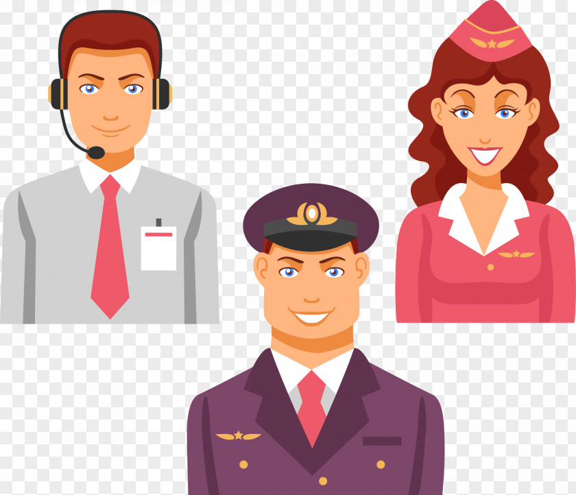 Flight Attendants Serving Police Officers Vector Cartoon Airplane Airport PNG