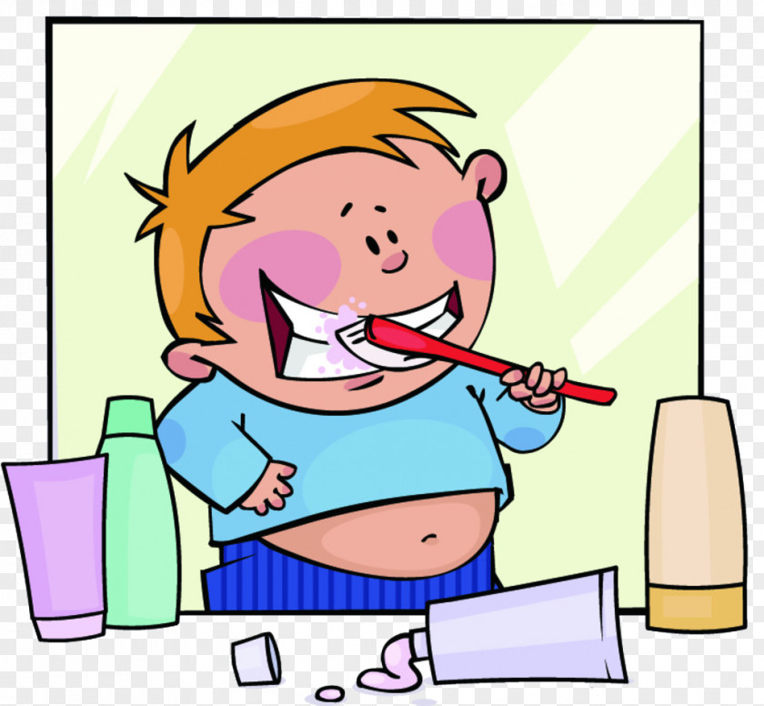 Cartoon Child Brushing Tooth Toothbrush Clip Art PNG