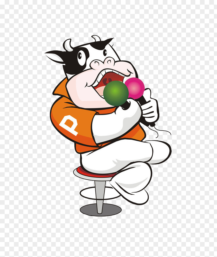Cartoon Cow Sitting On A Chair Singing Cattle Animation PNG