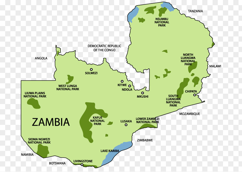 Map Nsumbu National Park Lusaka Livingstone Kafue Mfuwe PNG