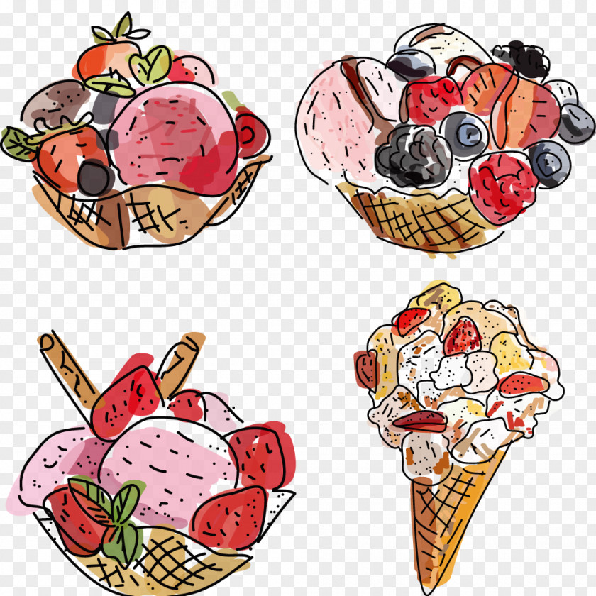 Vector Illustration Strawberry Blueberry Dessert Chocolate Ice Cream European Cuisine PNG