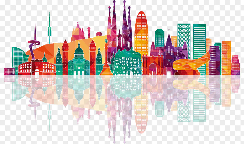 Colorful City Building Silhouettes Barcelona Urban Diversities And Language Policies In Medium-Sized Linguistic Communities Smart Illustration PNG