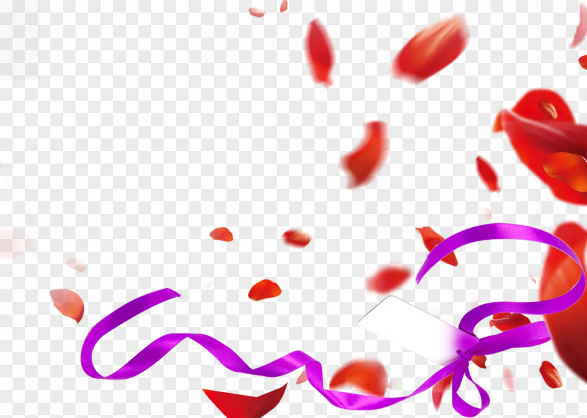 Floating Petal Purple Ribbon Valentines Day White Poster PNG