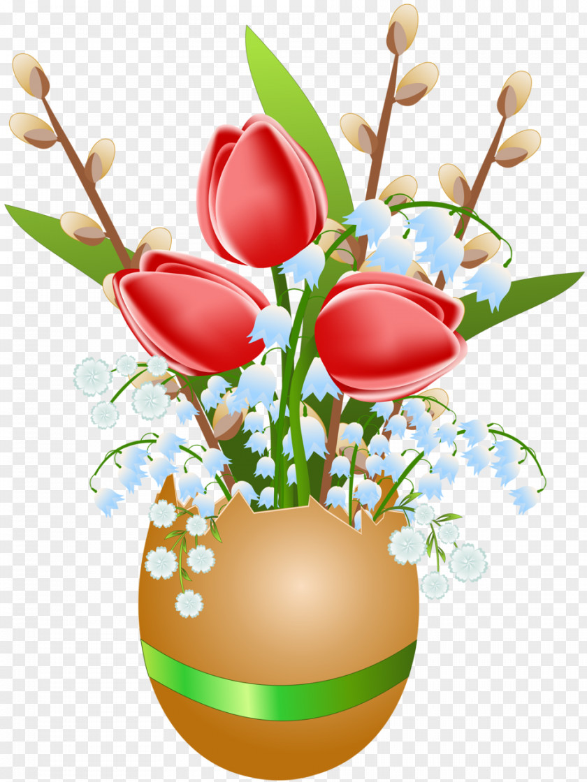 Happy Easter Egg Paschal Greeting Flower Bouquet Clip Art PNG