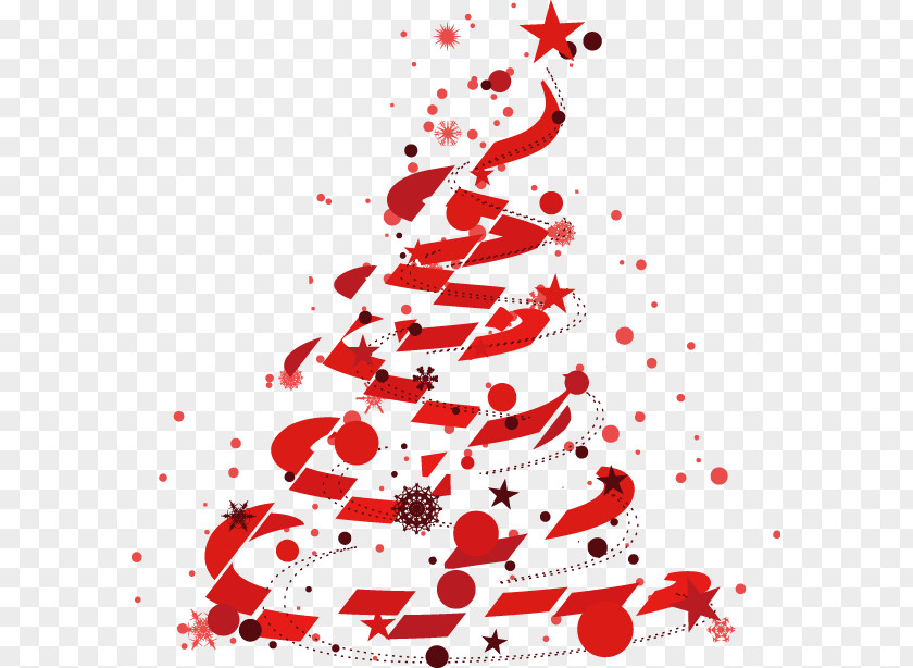 Painted Red Ribbon Star Christmas Tree Computer File PNG