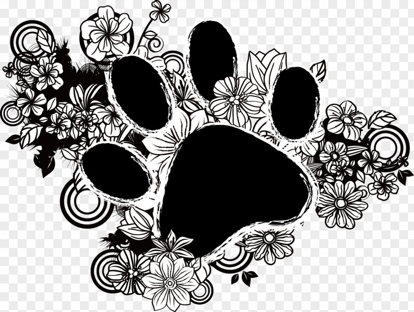 Cartoon Hand-painted Flowers And Cat Footprints Food Dog PNG