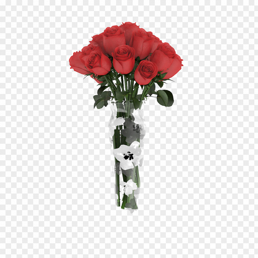 A Transparent Vase; Fresh Bouquet Garden Roses Vase Flower PNG