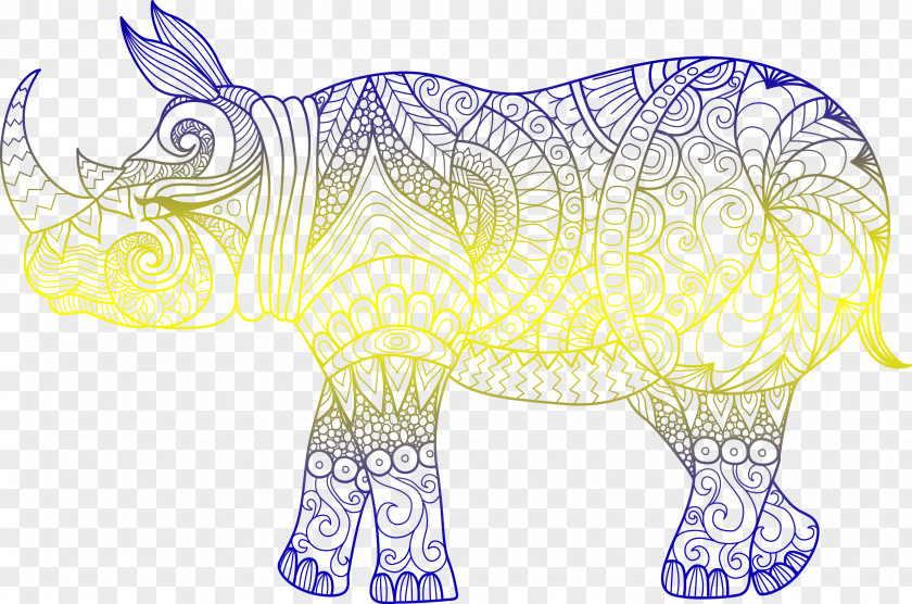 Vector Linear Rhino Material Rhinoceros Coloring Book Drawing Adult Child PNG
