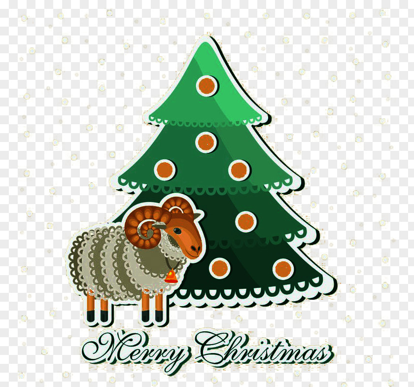 Cartoon Christmas Tree And Sheep Free Buckle Material Ornament PNG