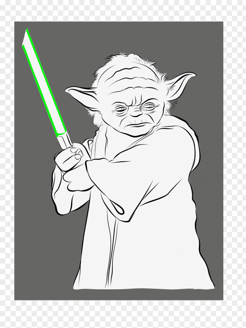 Master Yoda Line Art White Sketch PNG