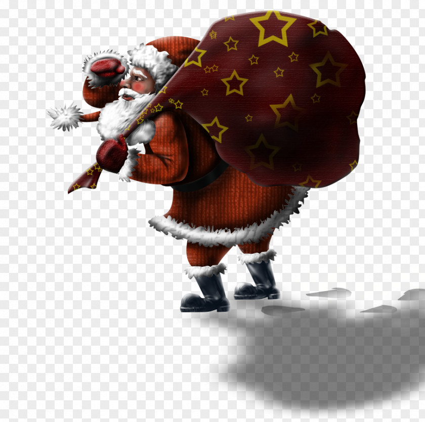 Hand-painted Santa Claus Carrying A Gift PNG