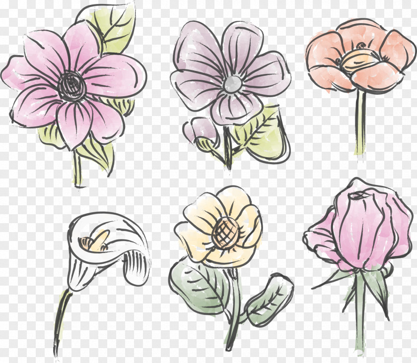 Hand-painted Floral Material Cut Flowers Download Pattern PNG