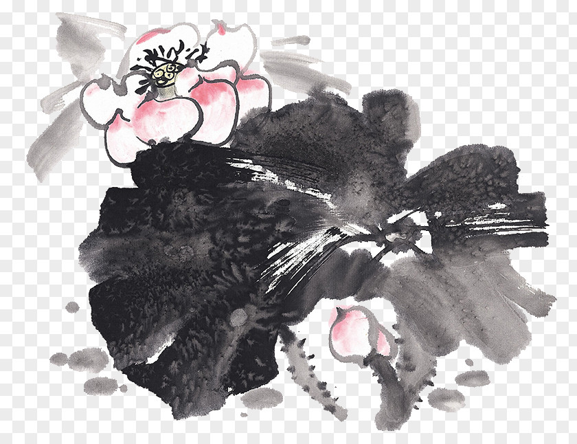 Lotus Ink Wash Painting Nelumbo Nucifera Bird-and-flower U611bu84eeu8aaa Chinese PNG