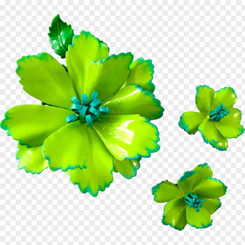 Green Floral Earring Cut Flowers Brooch PNG