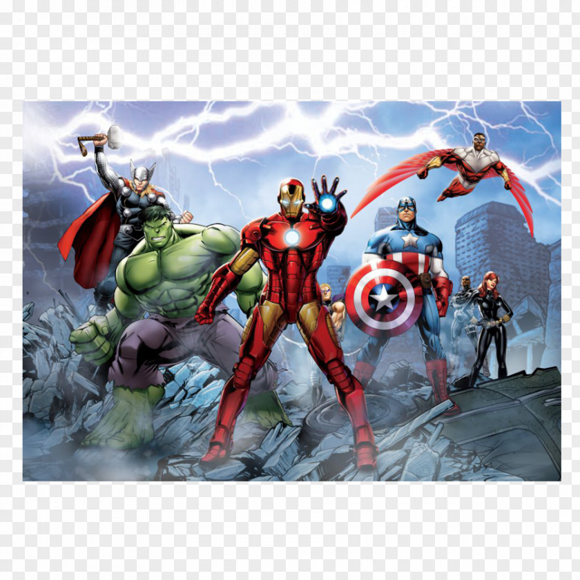 Avengers Kids Iron Man Spider-Man Mural Wallpaper Marvel Comics PNG