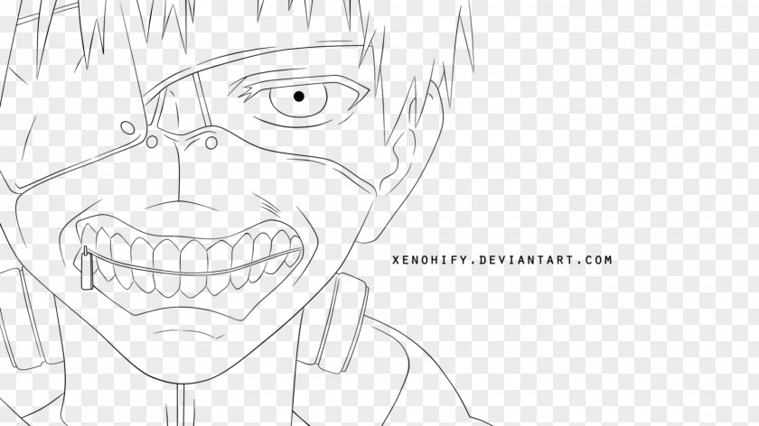 Kaneki Black And White Line Art Drawing Facial Expression PNG