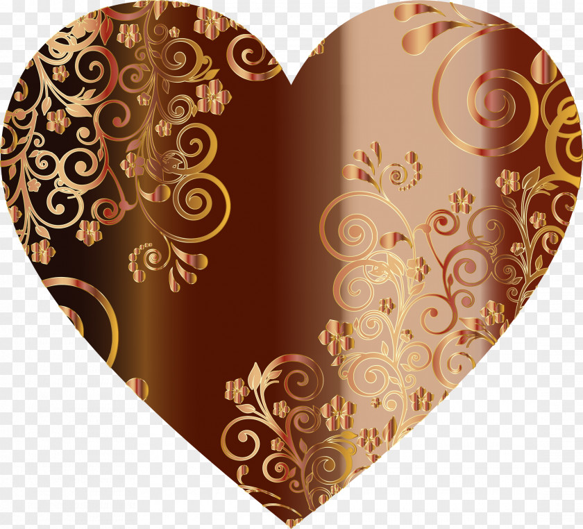 Gold Pattern Heart Flower Clip Art PNG