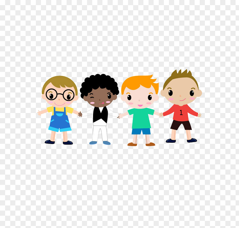 Four Cartoon Boy Holding Hands Child Drawing PNG