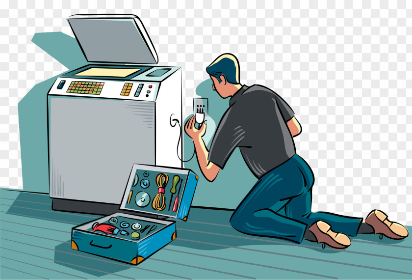 Washing Machine Repair Workers Photocopier Printing Illustration PNG