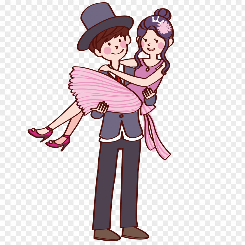 Cute Couple Falling In Love Illustration PNG