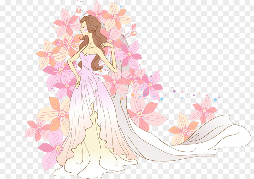 Painted Beauty Creative Dress Bride Wedding Photography Cartoon PNG