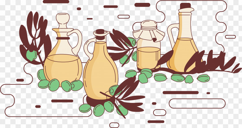 Olive Oil In Painted Kettle Glass Bottle PNG