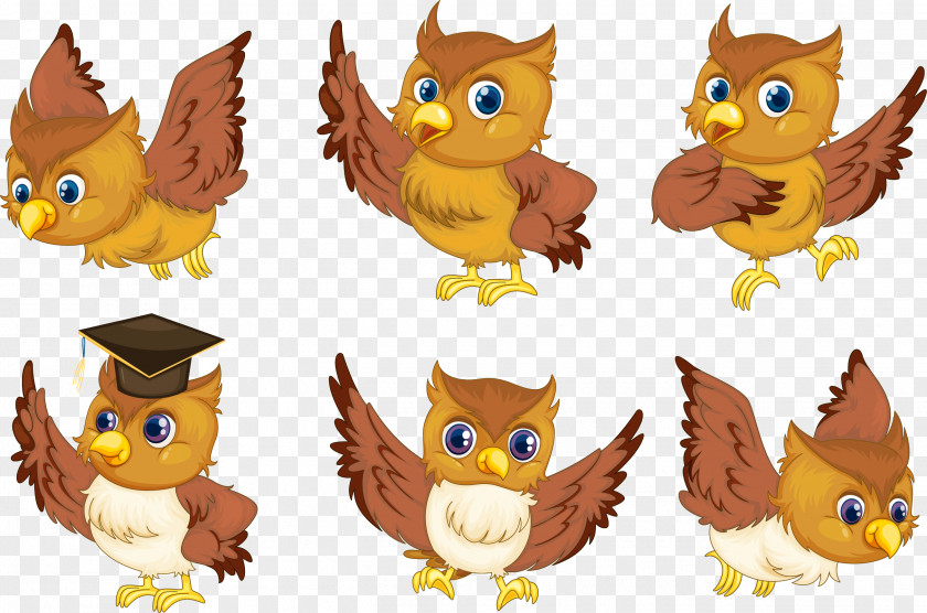 Owl Cartoon Animal Figure Bird Of Prey Yellow PNG