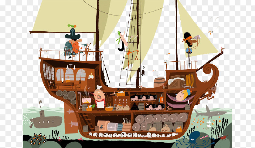 Pirate Ship Sailing Piracy Adobe Illustrator Galleon PNG