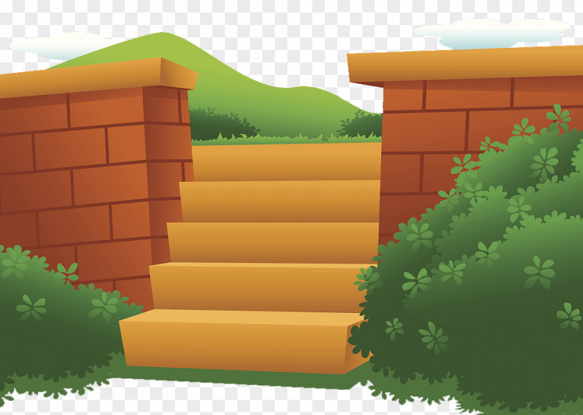 Flat Illustration Garden Fence And Bushes Shrub Download PNG