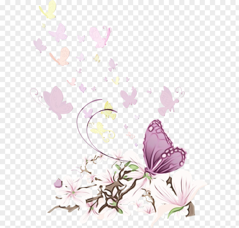 Pink Flower Purple Butterfly Plant PNG