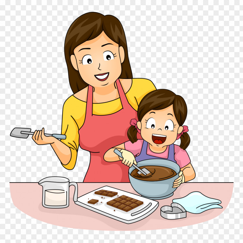 Mother And Daughter Make Chocolate Cooking Baking Clip Art PNG