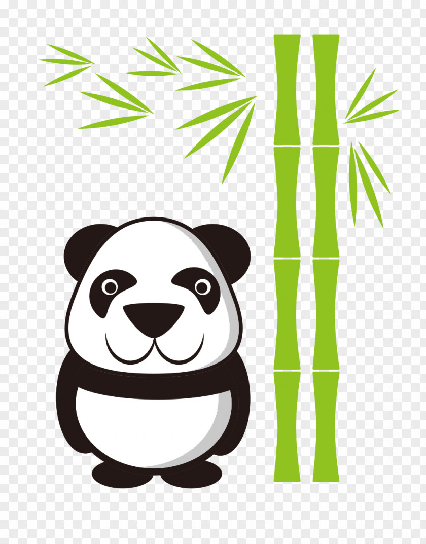 Panda And Bamboo Giant Cartoon Illustration PNG