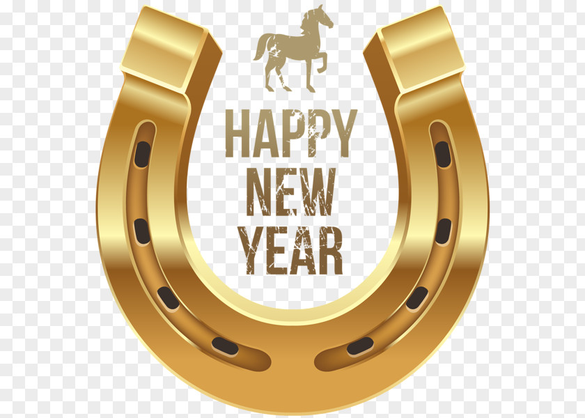 Happy New Year Metallic Horseshoe Horse Chinese Wish Clip Art PNG