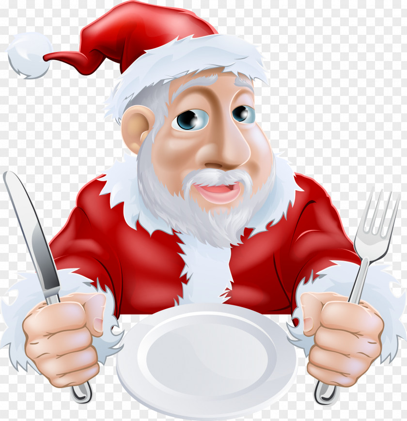 Vector Santa Claus Christmas Dinner Cartoon PNG