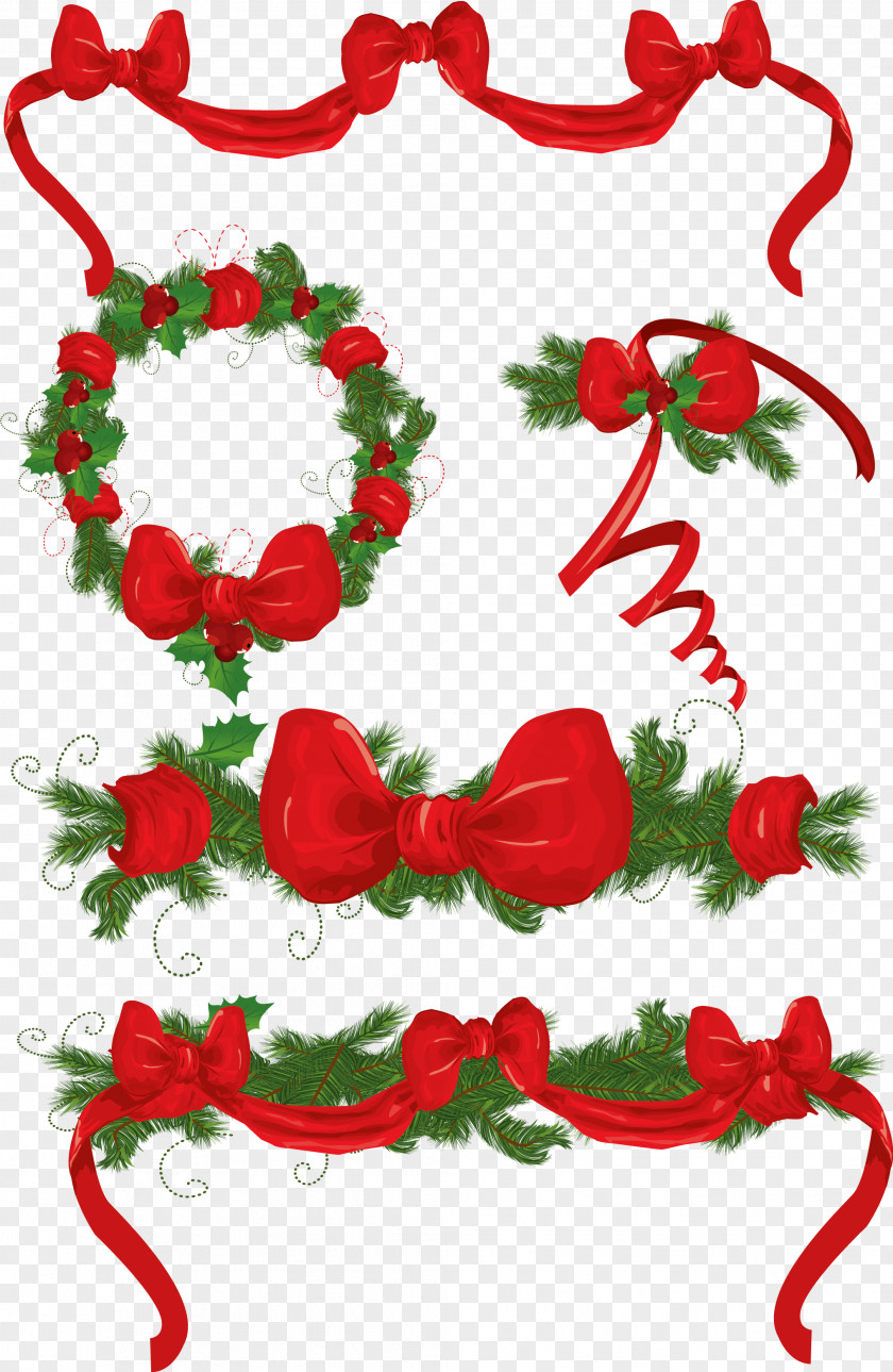 Christmas Decorative Bow Vector Material Santa Claus Tree Garland Decoration PNG