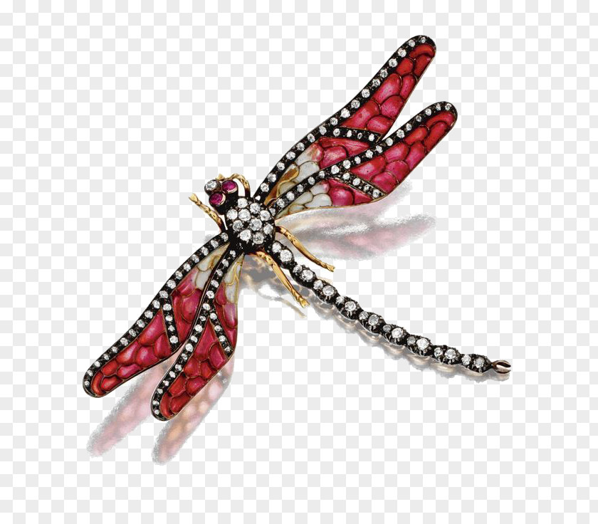 Crystal Dragonfly The Kiss Jewellery Brooch Art Nouveau Vitreous Enamel PNG