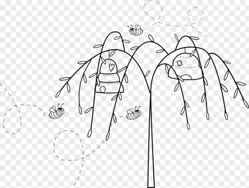 Mining Honey Bees Line Art Cartoon Sketch PNG