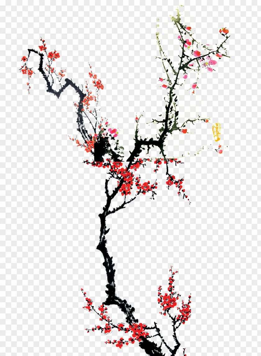 Plum Tree Blossom Ink Wash Painting Chinese PNG