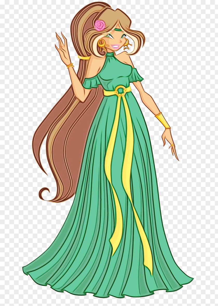 Style Long Hair Gown Woman Fairy Dress Costume PNG