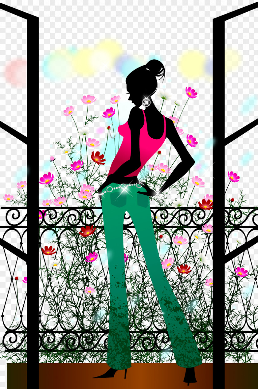 Standing On The Balcony Looking Out Beauty Graphic Design Illustration PNG