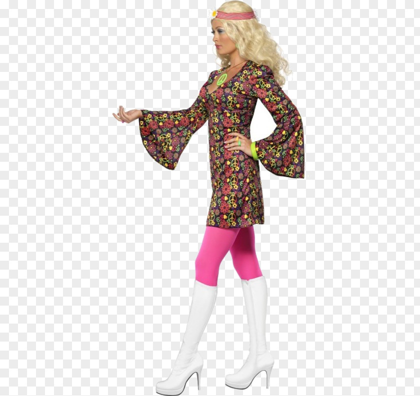 Hippie Outfits 1960S Cnd Costume Multi-Coloured Dress With Bell Sleeves L Smiffys Clothing PNG