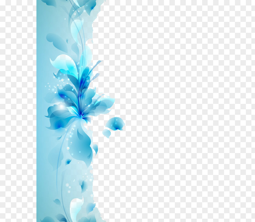 Blue Hand-painted Decorative Flower Wallpaper PNG