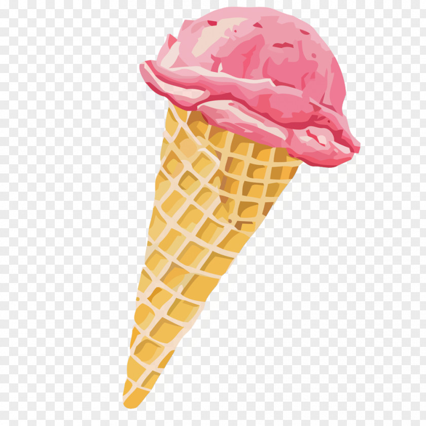 Pink Strawberry Ice Cream Cone Vector Material PNG