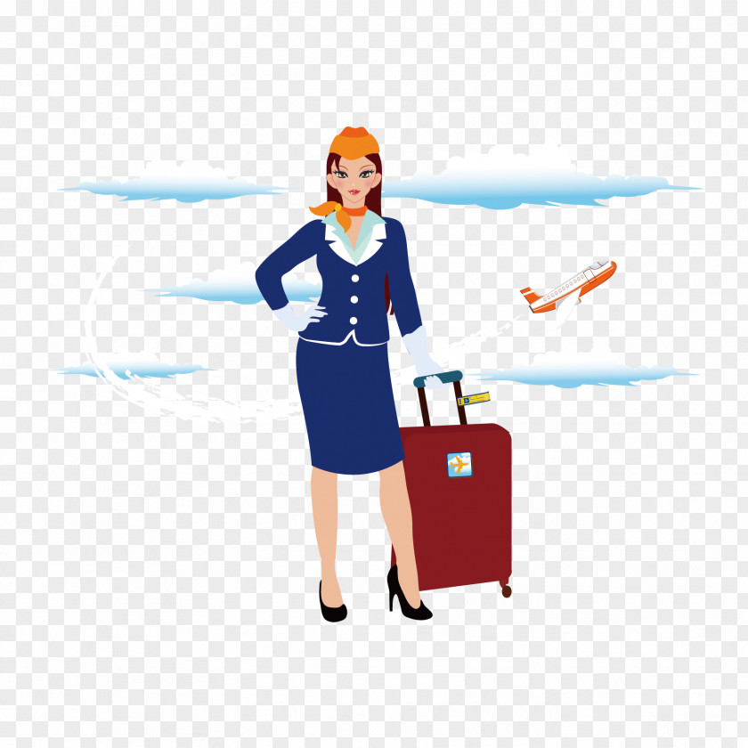 Vector Stewardess And Suitcase Airplane Flight Attendant Airline PNG
