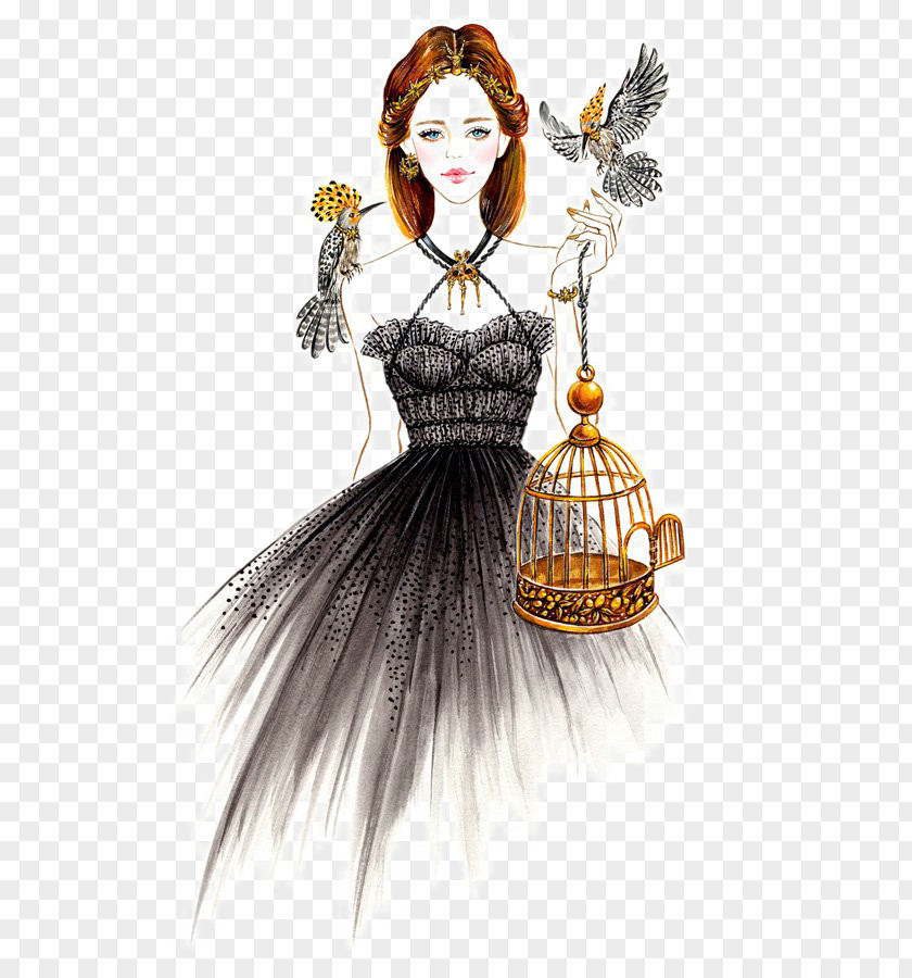 Fashion Sketchbook Illustration Illustrator PNG sketchbook illustration Illustration, Mention girl cage, woman holding bird cage clipart PNG