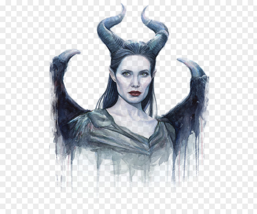 Angelina Jolie Maleficent Portrait Watercolor Painting PNG