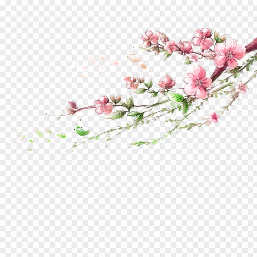 Hand-painted Peach Branches Display Resolution High-definition Video Television Wallpaper PNG